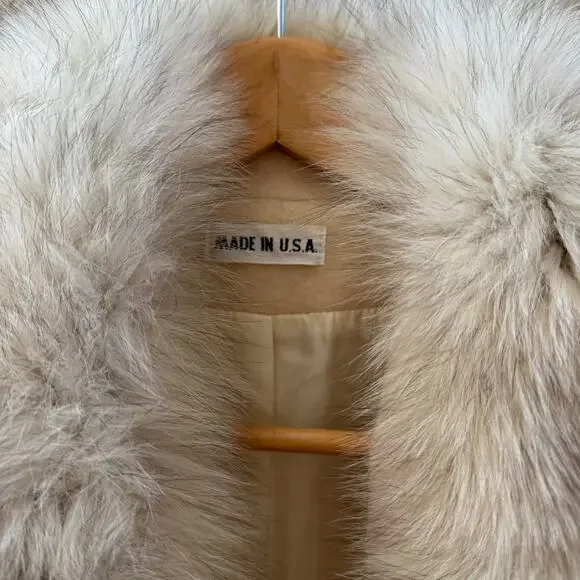 Vintage 1980's 100% Pure Wool Cream Fur Collar Long Coat - Picture 7 of 8